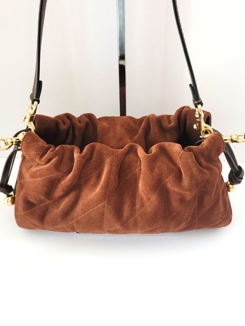 Coach CCZ55 Quilting Suede Faye Shoulder Bag Crossbody Vintage Brown Maple - Picture 3 of 7
